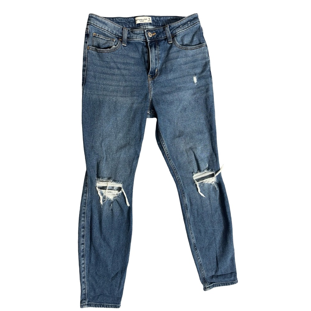 Abercrombie & Fitch High Rise Skinny Distressed Jeans 29/8R Blue Denim
